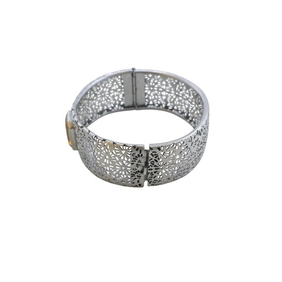 Stunning Edwardian Filigree Wide Bangle with Faceted Glass Bangle Bracelet A8568 - Picture 7 of 8